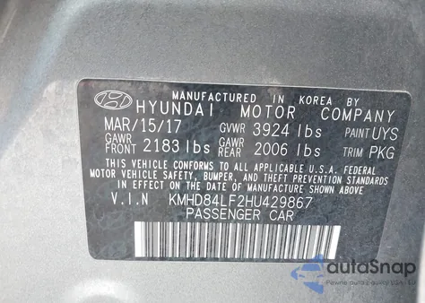 2017 Hyundai Elantra Se z USA, uszkodzony, nr VIN KMHD84LF2HU429867